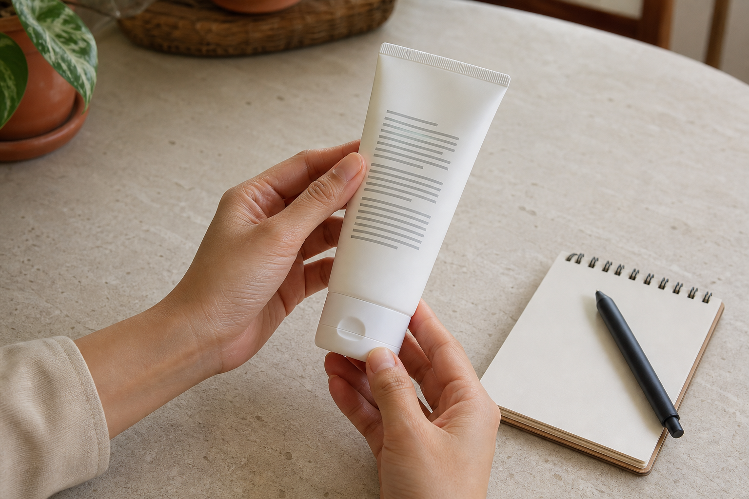 Minh họa người dùng đọc kỹ SPF, PA và hướng dẫn trên nhãn chống nắng